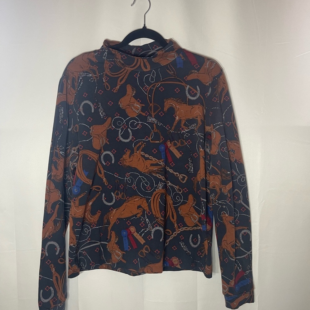 Anthropologie Black and Brown Equestrian Print Top - Picture 2 of 11